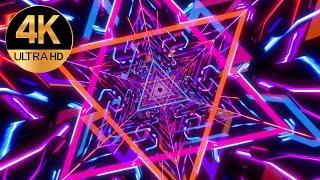 10 Hour 4k TV meditation screensaver triangle metallic Neon tunnel Abstract background video loop