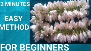 How to tie flowers for beginners 2 minute easy method/learn to string/poo kattuvadhu eppadi/veni