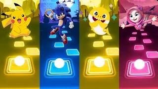 Pikachu | Sonic - Fly away | Talking Angela - Rindu semalam | Baby shark | Tiles Hop EDM Rush