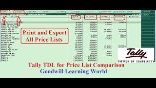 Amazing Tally TDL to Compare , Print and Export All Price List in One page - Free Tally TDL Download