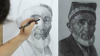 I drew a picture of an 80-year-old Uzbek father - Bakhrom drawing academy