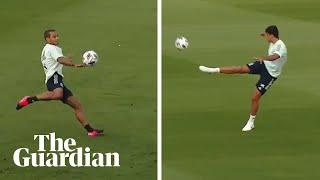 Thiago and Rodri display stunning long-range passing in Spain training