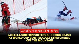 Mikaela Shiffrin issues injury update after bid for milestone win ended by nasty crash