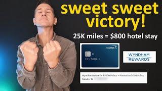 Travel Redemption Victory! Capital One Venture X Credit Card  $800 Wyndham Hotel Stay for 25K Miles