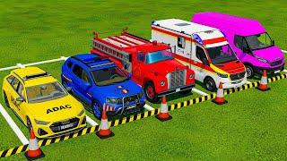 TRANSPORTING POLICE CARS, FIRE BRIGADE, AMBULANCE VEHICLES WITH MAN TRUCKS ! Farming Simulator 22