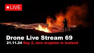 LIVE 21.11.24  Day 2 New volcano eruption in Iceland, drone live stream