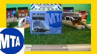 unboxing MTA MNRR 2-car Set Munipals Wooden Toy Train (03745 voice)