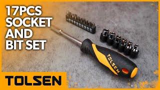 TOLSEN 17Pcs Socket and Bit Set with CrV Bits and  1/4″ Sockets