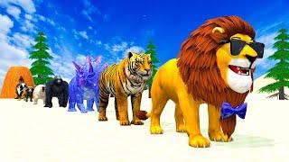 Paint & Animals Tiger, Lion, Bear, Gozilla, Hippo Fountain Crossing Transformation Animal Cartoon