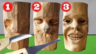 How to sculpt a smiling face step by step | ASMR Wood carving tutorial