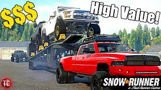 SnowRunner: 2nd Gen Ram 3500 Hauls HIGH VALUE TRUCKS To The MUD PARK!