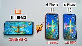 iPhone 13 and iPhone 11 vs Mi 10T Extreme Pubg Test | Last Phone Standing 