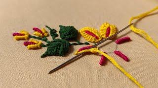 || Amazing Flower Embroidery for beginners || Flower embroidery by RadhaRani Handwork ||