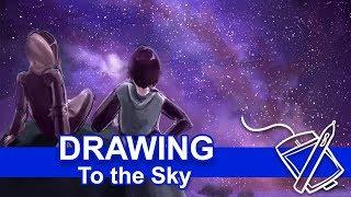 Drawing: To the Sky (Galaxy and Landscape Scene)