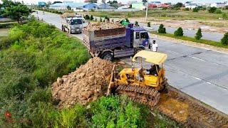 GOOD START Project, Water Landfill & Dump Trucks and Bulldozer Old Push SoilsRocks In Water Filling