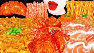 ASMR FIRE RAW SALMON, BULDAK CARBONARA NOODLES 코스트코 연어깍두기, 까르보불닭, 대왕 유부초밥 먹방 EATING COOKING MUKBANG