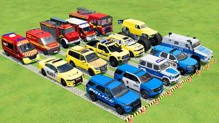 TRANSPORTING ALL POLICE CARS, AMBULANCE, FIRE TRUCK, MONSTER TRUCK, COLORFUL CARS WITH TRUCK -FS22