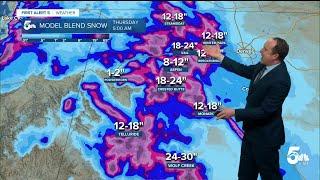 Snow tapers off Monday morning, with a more impactful storm Wednesday