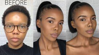 HOW TO DO A BLUNT CUT PONYTAIL ON SHORT NATURAL HAIR (R100 / US$ 5.73) | 4C HAIR | NO HEAT