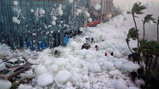 Chaos in China Today! Heavy Typhoon like Hail Destroys Houses, Cars in Shandong