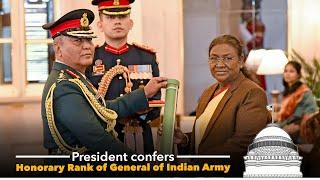 President confers Honorary Rank of General of Indian Army to Chief of the Army Staff of Nepali Army