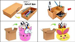 4 Ideas How To Make Pencil Box With Cardboard | DIY Cardboard Pencil Box At Home (Very Simple)