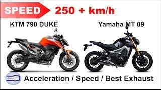 KTM 790 Duke vs Yamaha MT 09 / Acceleration, Top Speed 250+ km/h, Ride and Exhaust