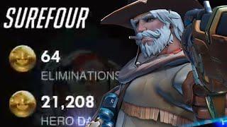 64 ELIMS! SUREFOUR INSANE MCCREE GAMEPLAY OVERWATCH SEASON 27 TOP 500