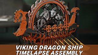 Mechanical Viking Dragon Ship Time-lapse Assembly | ROKR 3D wooden puzzles