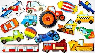 Learn Vehicles, Fire Truck, Train, Airplane with Wooden Puzzle | Preschool Toddler Learning Video