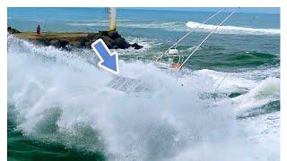  IMPRESSIONNANT UNE VEDETTE S'ENGOUFFRE DANS UNE VAGUE DANS LA PASSE DE CAPBRETON. BIGWAVES