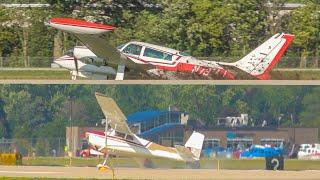 TWO INCIDENTS AT OSHKOSH! Cessna 310 Gear Collapse & Cessna 180 Ground Loop