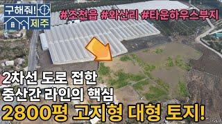 제주도에서 넓은 타운하우스 부지 찾으시나요? 조천읍 와산리 2차선 도로접한 2800평 대형부지! 성산까지 뚫리는 도로 호재 까지 매력적인 매물
