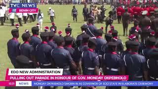 WATCH: Parade Of Guard At Senator Okpebholo's Inauguration As Edo Governor