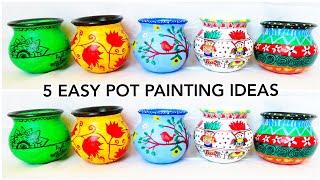 5 Easy pot painting designs for beginners l Pot decoration ideas | step by step tutorial