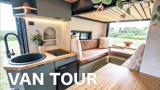 Luxury VAN TOUR With Never Before Seen Layout | ELEVATOR BED | Japandi Design | SEATS/ SLEEPS 4