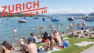 Zurich complete walk on the left side of the lake Zurich on a hot summer day (4K, 60 fps), June 2022