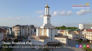 Ivano Frankivsk City Aerial Drone View of Historic Center in Ukraine