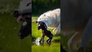 Snow wolf catch a baby foal, mother save him #motherslove #foal #snowwolfff #horse #animalfeeling