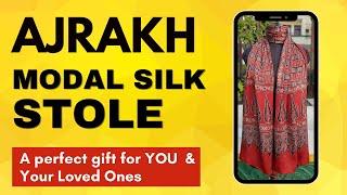 Modal Silk Stole - Ajrakh Hand Block Print