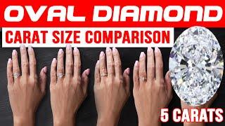 OVAL DIAMOND Carat Size Guide: Visual Example on Hand .05, 1 Carat, 2, 3 Carat, 4, 5 Carat Examples