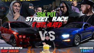 STREET RACE GETS HEATED BIG TURBO BMW 340 F30 VS PRO CHARGED S550 MUSTANG DOC $5K IZZYTUBE OUTSIDE