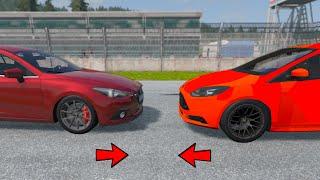 Mazda 3 Turbo vs Ford Focus ST CRASH TEST - Realistic Car Crashes (BeamNG Drive)