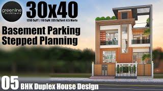 5-Bhk House design with  BASEMENT PARKING, 30x40 Feet House Planning idea G+1 | ID-195