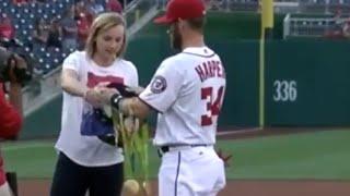 Katie Ledecky Makes Bryce Harper Hold Olympic Medals Before First Pitch