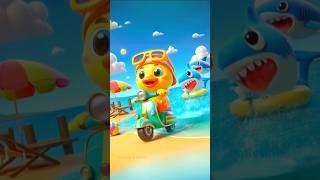 Cute little duck driving scooter and trying to escape from sharks! ️  #littleduck #cuteduck #cute