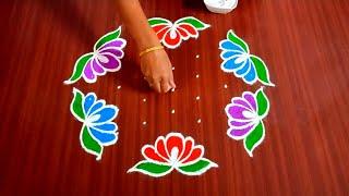 7x4 Dots Pongal Special Flowers Rangoli Design | Simple Sankranti Muggulu 2022 |