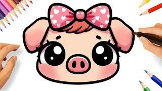 HOW TO DRAW A CUTE KAWAII PIG EASY ️