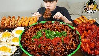 ASMR MUKBANG 직접 만든 양념 치킨먹방! 튀김만두 짜파게티 레시피 & 먹방 FRIED CHICKEN AND BLACK BEAN NOODLES EATING SOUND!