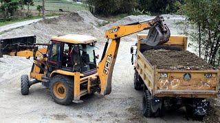 Near River Working JCB / Loading Sand & Gravel On Tripper / Cutting Soil